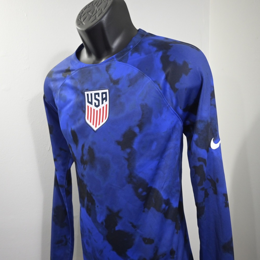 Nike USMNT Soccer Jersey Mens Medium Blue Black Tie Dye Long Sleeve Dri-Fit
